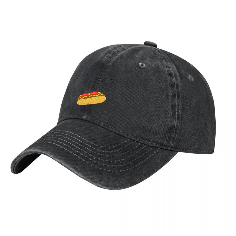 Hot Dog Embroidered Washed Cotton Baseball Cap Classic Black Adjustable Dad Hat Casual Streetwear Style Unisex Fit