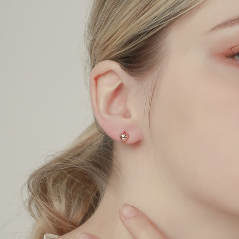 JEWNEL 14K rosegold Bold Heart Ring One-Touch Earrings
