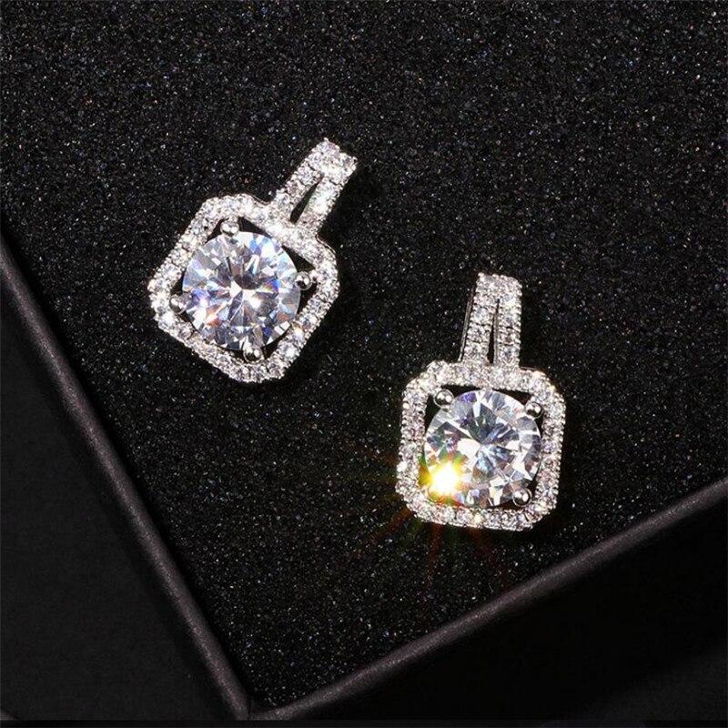 Роскошные ювелирные изделия, стерлинговое серебро 925 пробы, круглая огранка, белый топаз, CZ, квадратный бриллиант, вечерние женские свадебные серьги-гвоздики для любви