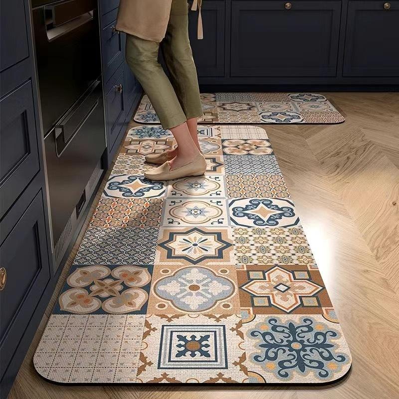 Retro Kitchen Floor Mat Home Bathroom Water Absorbent Quick Drying Carpet Toilet Door Foot Mat Door Mat Crystal Fleece Floor Mat