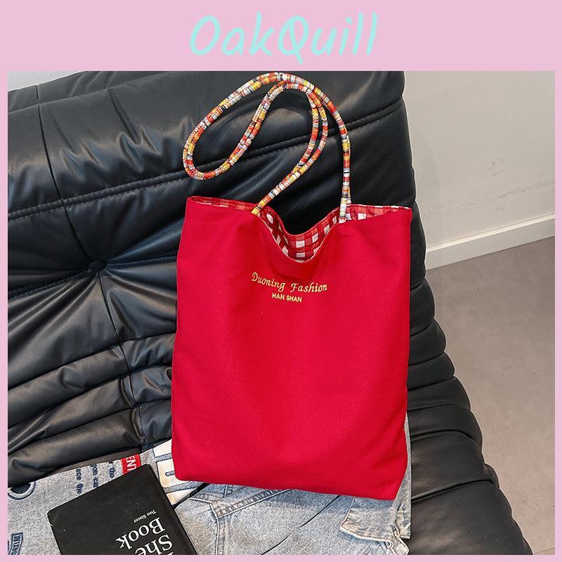 Canvas Tote Bag For Women Large Capacity Student Shoulder Handbag With Alphabet Embroidery Design For Daily Use
