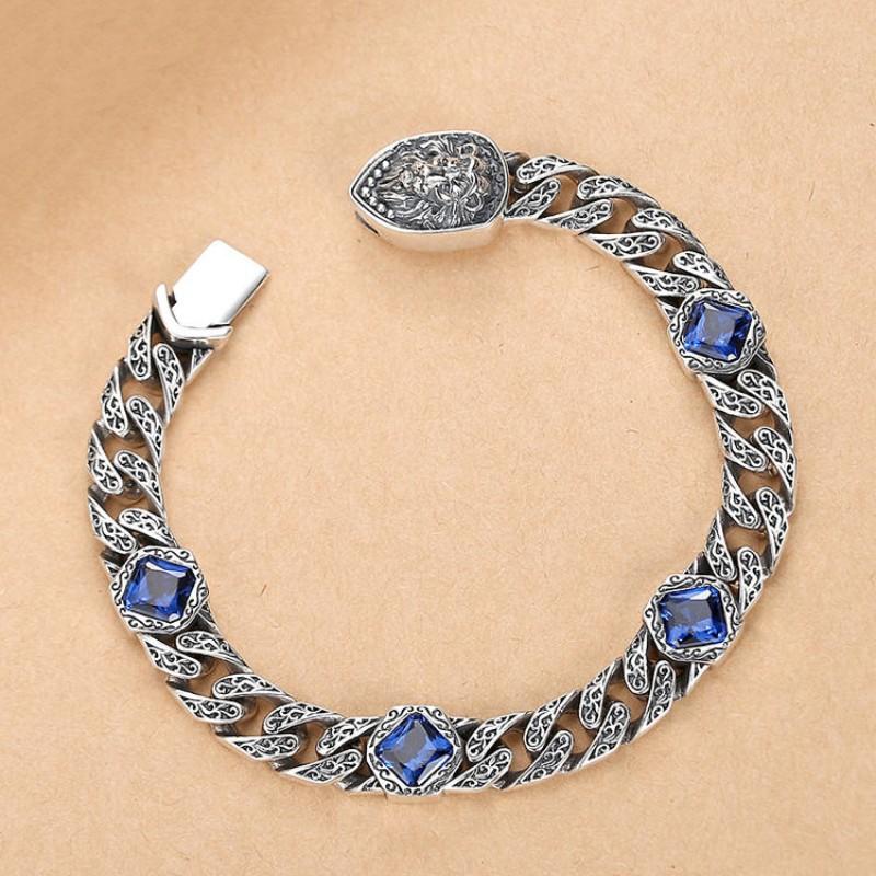 New Tang Grass Pattern Lion King Cuban Bracelet for Men, High End, Couple's Gift for Women