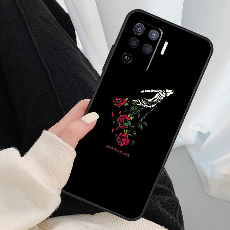 Black Aesthetics Skull Skeleton Case For Oppo A17 A57 A77 A40 A78 A54 A74 A94 A76 A16 A96 A18 A60 A80 A38 A58 A98 A15 A5 Pro