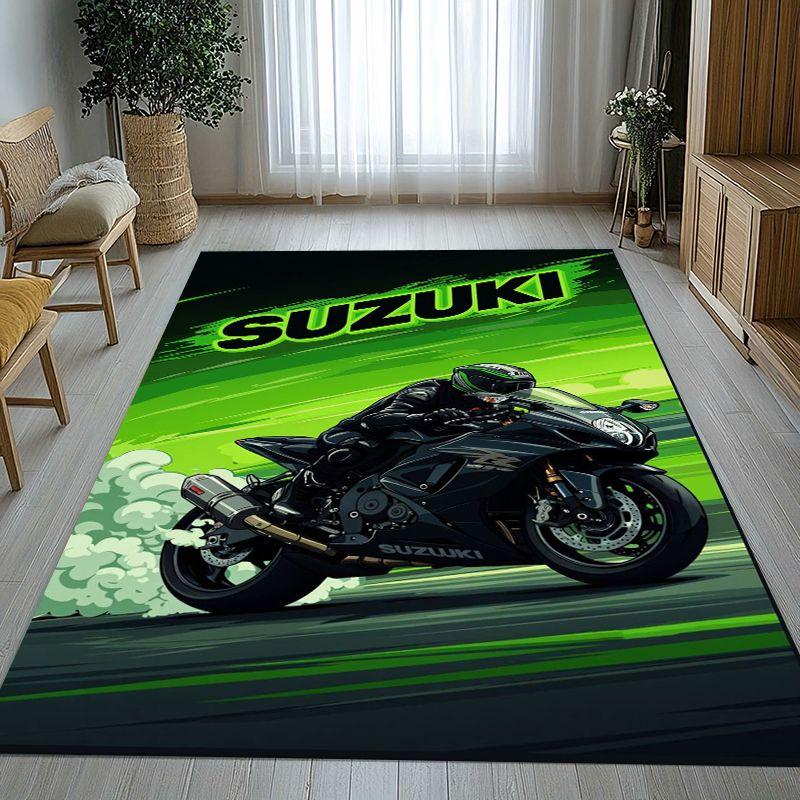 Vintage S-Suzuki Racing Biker Garage Moto Soft Non-Slip Large Area Rug for Living Room,Bedroom Carpet Mat for Sofa,Home Decor