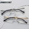 Unisex Eyeglasses Metal Frame Rimless Square Reading Glasses Women Men Business Style Far Middle Aged and Elderly Sight Eyewear