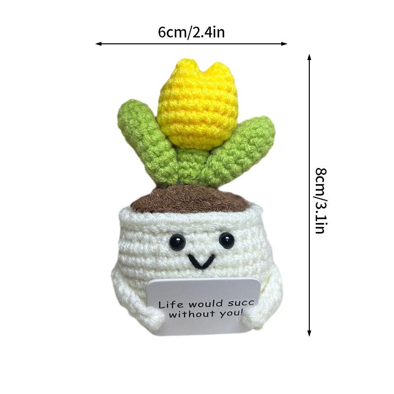 Handmade Crochet Miniature Potted Ornaments Positive Energy Card Wovening Emotional Support Plants Ornament Car Decorations