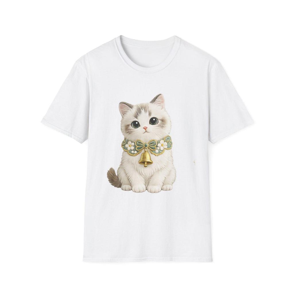 Kitten with Bow Collar T-Shirt and kids tshirt | Whimsical Cat Illustration Tee