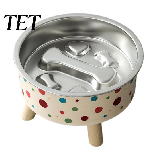 Non Slip Cat Feeding Station Elevated Bowl, Removable Stainless Steel Inner Slow Feeder Food Bowl with Non-slip Stand for Cats Small Dogs Neck