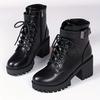 2025 Women's Solid Chunky Heel Boots Fashion Lace Up Shoes for Women Side Zipper Boots Stylish Buckle Strap Detailed Ankle Boots