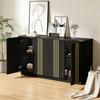 Sideboard, Cabinet with 4 Doors, 35 x 140 x 70 cm, Gilded Lines, Locker with Adjustable Partitions, Suitable for Living Room and Bedroom, Black+Gold