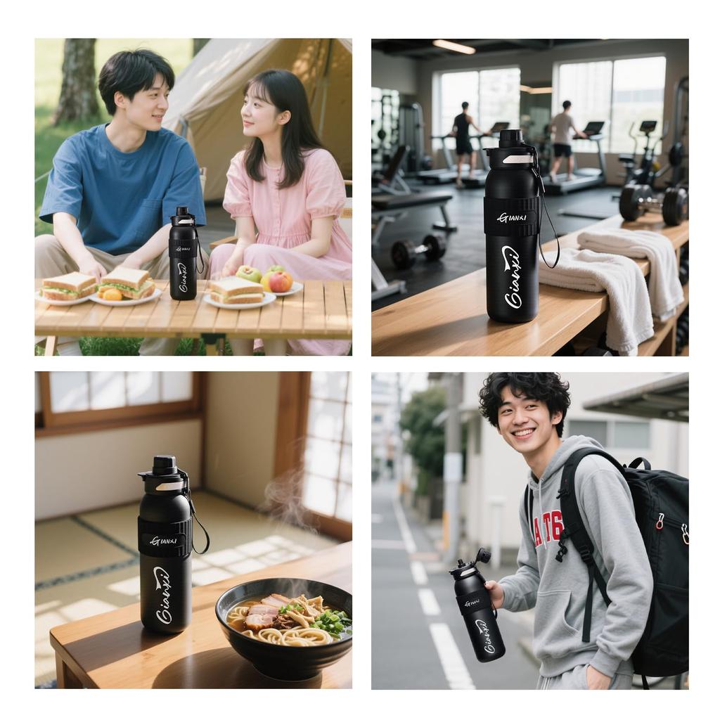 GIANXI Sports Water Direct Vacuum SUS316 Stainless Perfect for Sports and Black Bottle, 2-Way, 600ml, Insulated, Drinking, Straw, Insulated, Steel,