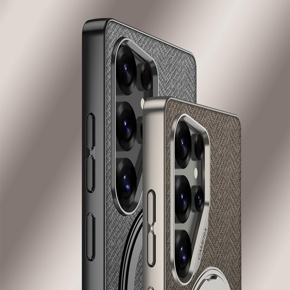 For Samsung Galaxy S25 Ultra Magnetic Case with Kickstand PC+TPU+Cloth Phone Back Cover