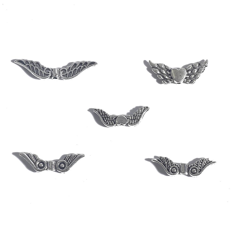 20Pcs Charms Angle Wings Multi Size Antique Silver Color Plated Pendants Making DIY Handmade Jewelry Necklace