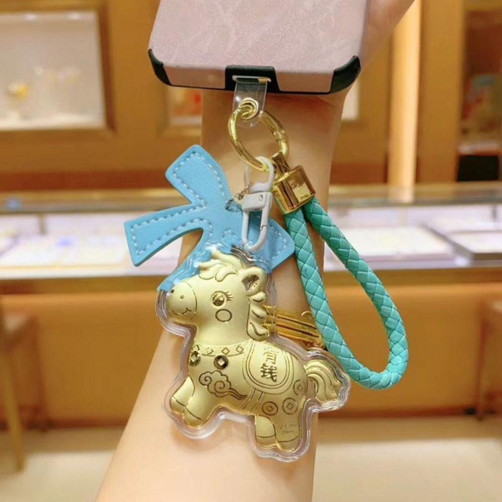Bow Horse Keychain Fashion Zodiac Key Ring Good Fortune New Year Pendant Mobile Chain