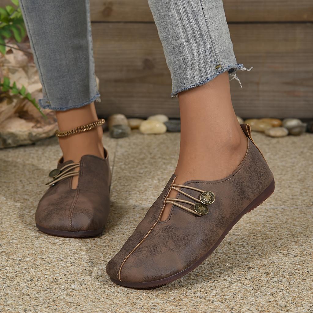 Удобная мягкая подошва с круглым носком, туфли на плоской подошве для женщин, украшенные пряжкой, повседневные дышащие, легкие, без застежек