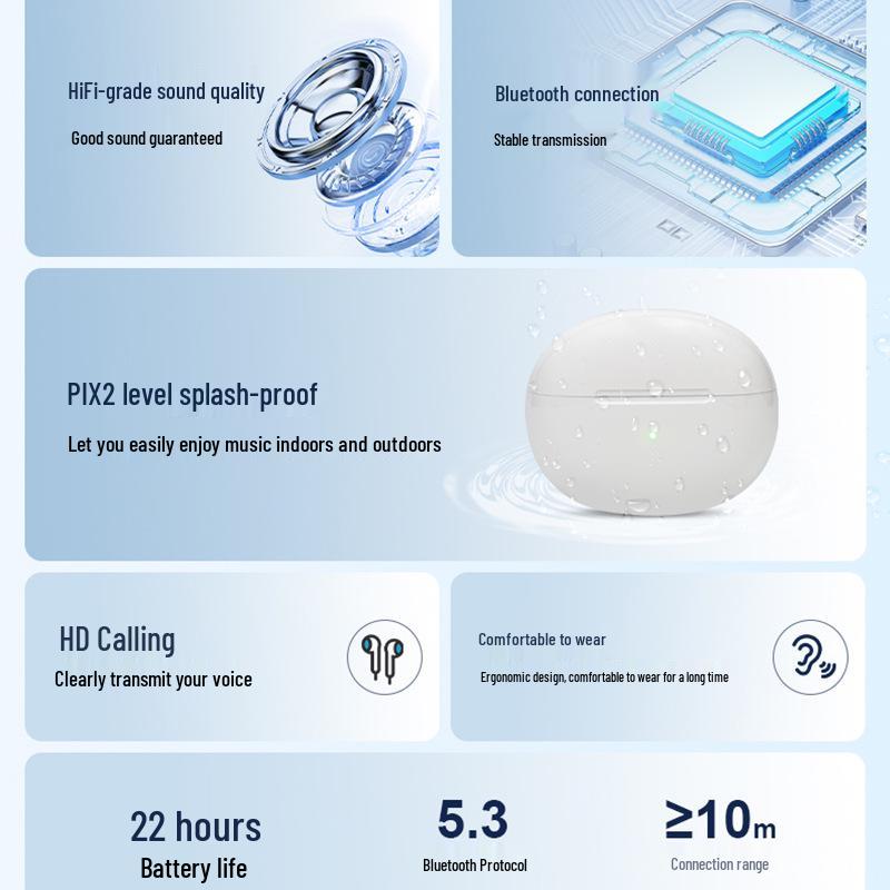 Высококачественные Bluetooth-наушники 2025 5.3: Сверхдлительное время работы от аккумулятора, Беспроводная конструкция-вкладыши