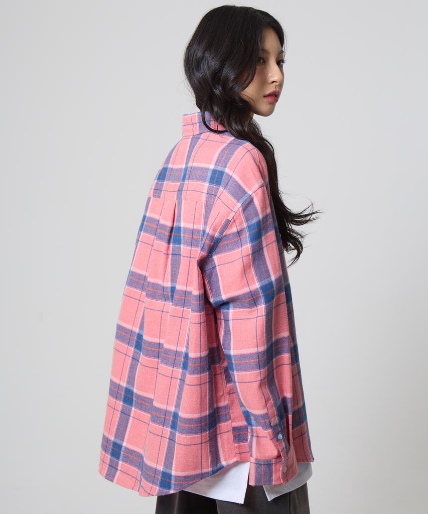 UNKNOWN PLANET Oversized Check Shirt Pink