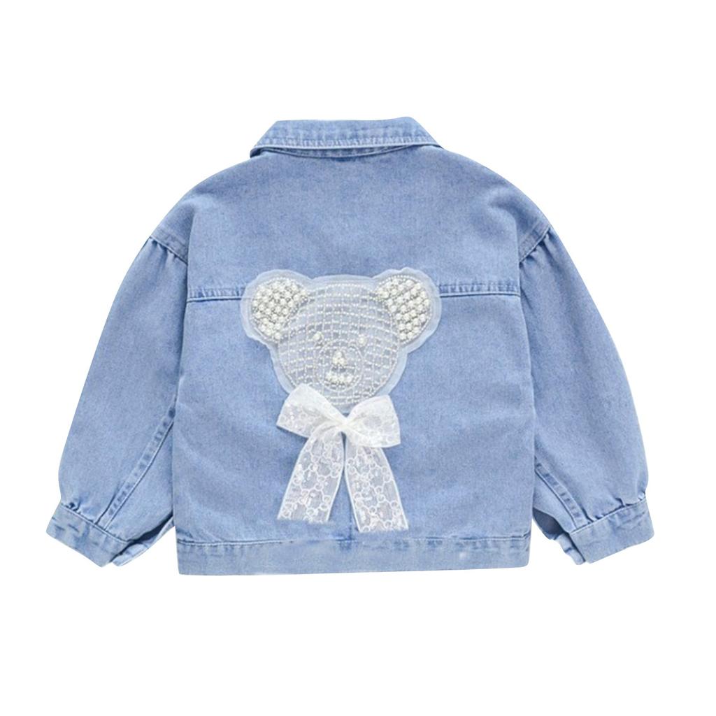 Симпатичная джинсовая куртка для мальчиков и девочек, джинсовая куртка с жемчужным мишкой Тедди для девочек