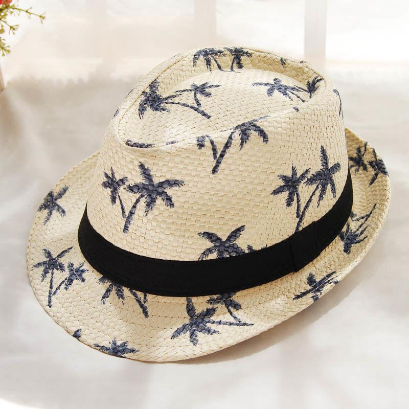 WTEMPO Мужская соломенная федора с принтом, дышащая летняя кепка-трилби с черной лентой, повседневная пляжная шляпа от солнца для улицы и отпуска