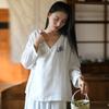 Женские бандажные рубашки в китайском стиле с v-образным вырезом и цветочной вышивкой, топы с длинными рукавами, весенние однотонные рубашки