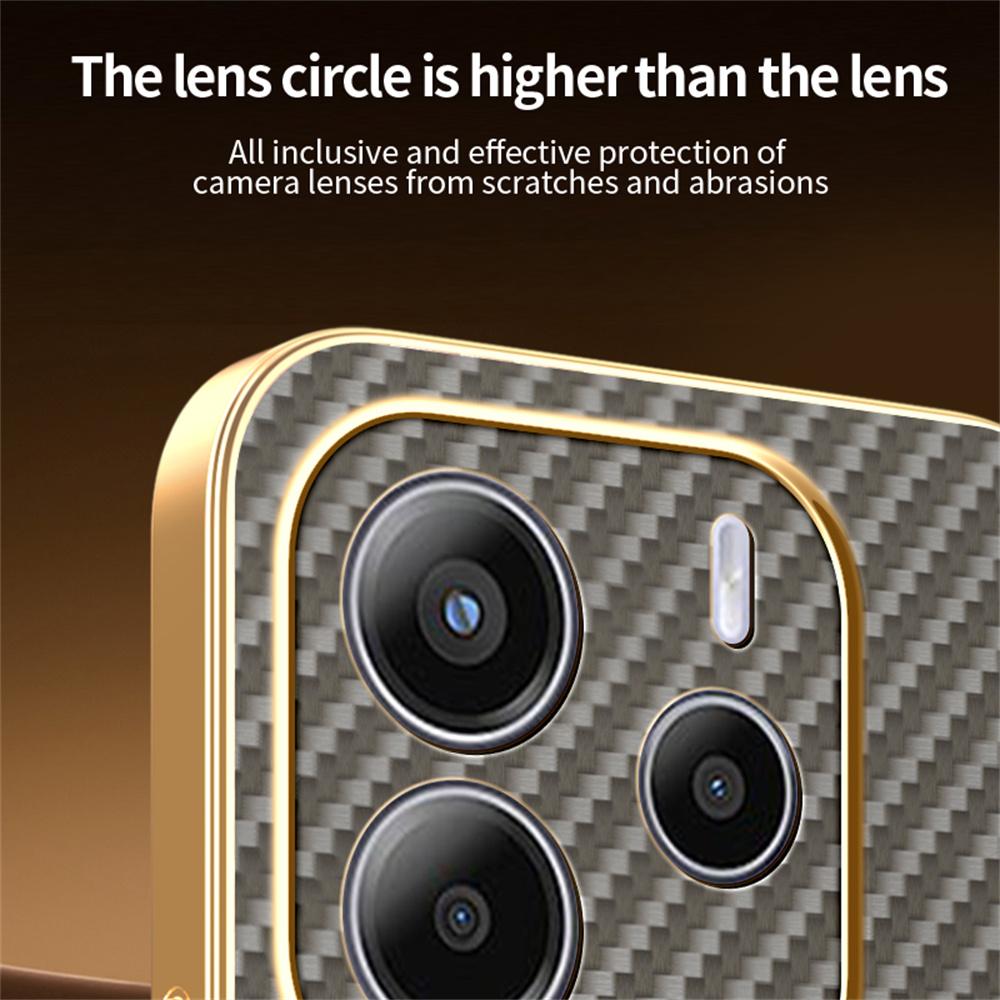 Для Xiaomi Redmi Note 14 4G (164,84мм) Чехол для телефона Текстурированный под углеволокно Гальванизированная задняя крышка из ТПУ