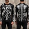 Men's Halloween Skeleton Rib Cage Print Long Sleeve T Shirt, Gothic Bone Graphic Festiaval Crew Neck Casual Gift Top