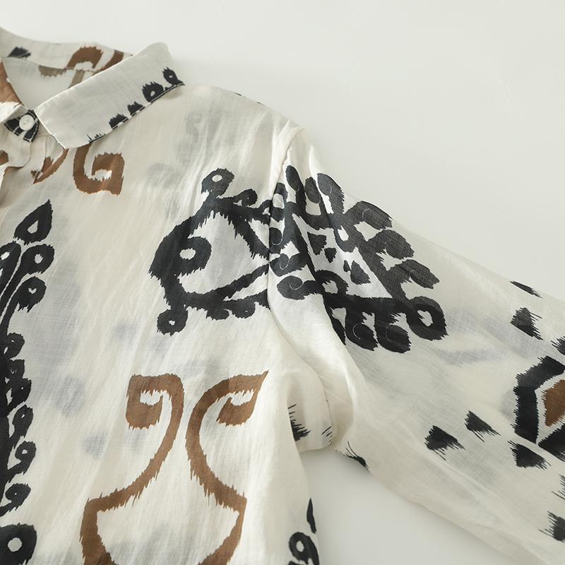 DIMANAF 2025 Новые Женские Топы Рубашки Футболки Однотонные Повседневные Свободные Блузки Осень Принт Хлопок Длинный Рукав