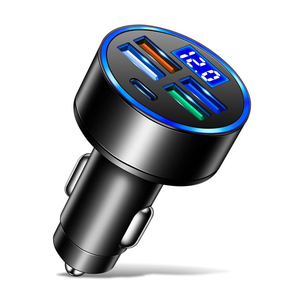 5V 3.1A 4 USB Port Car Charger Socket with LED Voltage Display PD Type C Auto Charger For IPhone Xiaomi Sumsung Huawei 12-24V