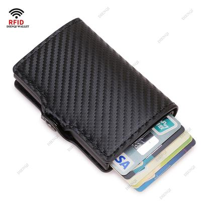 Rfid Держатель для кредитных карт из углеродного волокна Мужские кошельки Тонкий Мини Кожаный Металлический Кошелек-портмоне Черный Кошелек для мужчин Кошелек для мужчин