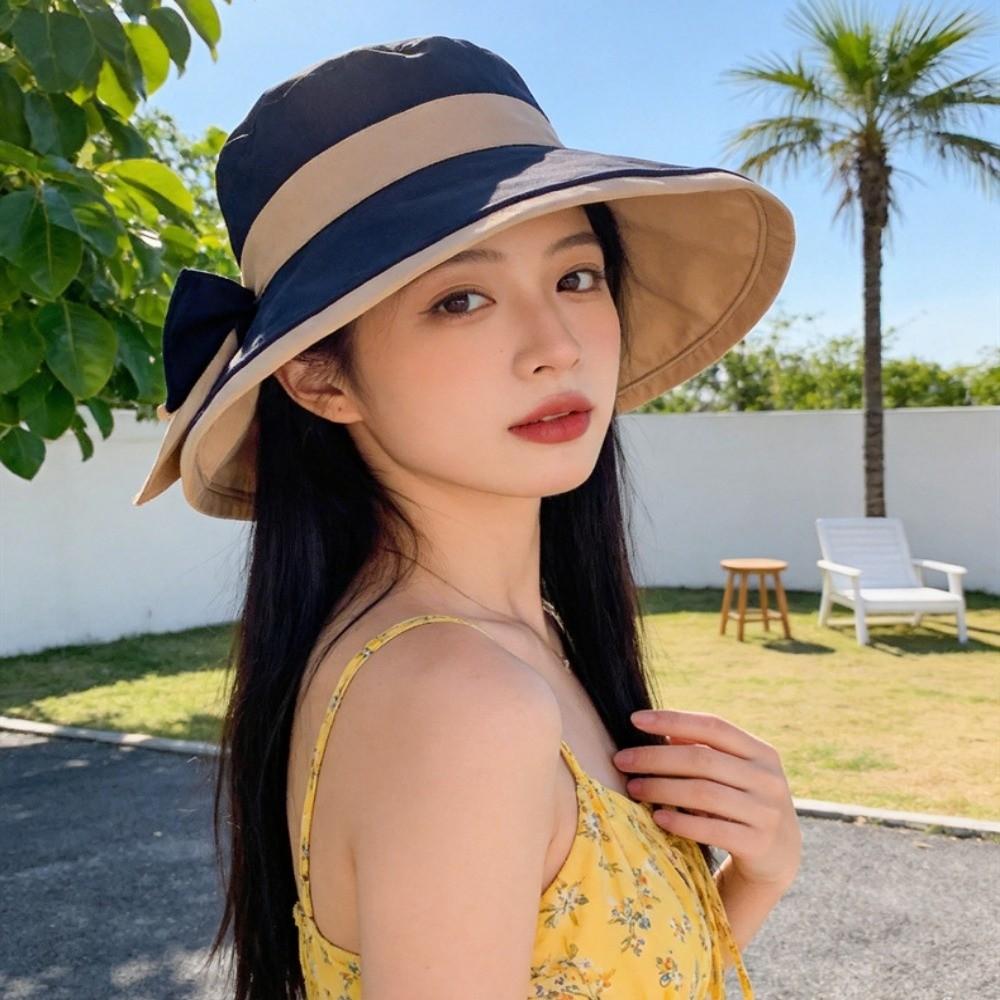Wide Brim Summer Fisherman Sun Hats with Bow Outdoor Travel Sun Hat New Women Bucket Hats
