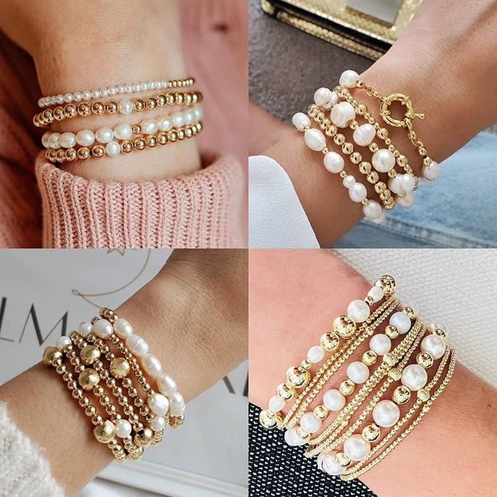 1890pcs Round Shape Pearl Beads Set with Gold Beads Jewelry Making Beads for Necklaces
