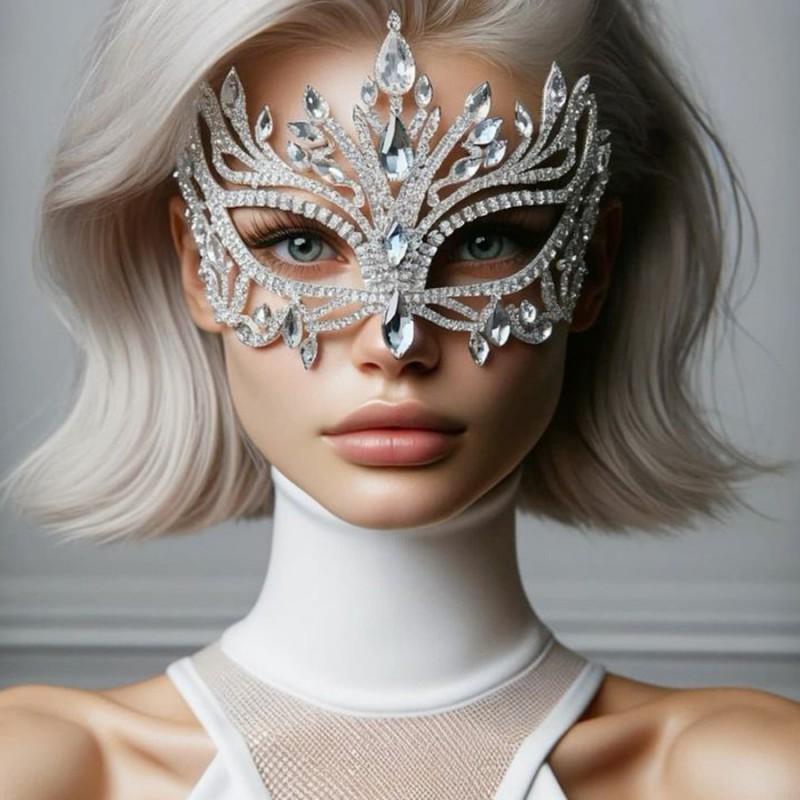 Halloween Party Mask Exaggerated Rhinestone Cutout Women Costume Accessory