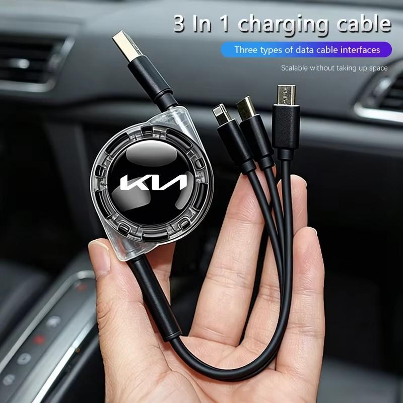 3 In 1 Micro USB Type C Charging Cable Multi Charger For KIA K3 Sportage Carnival K5 Seltos Pegas KX1 EV5 Sonet EV6 K4 EV3 Ceed WB9