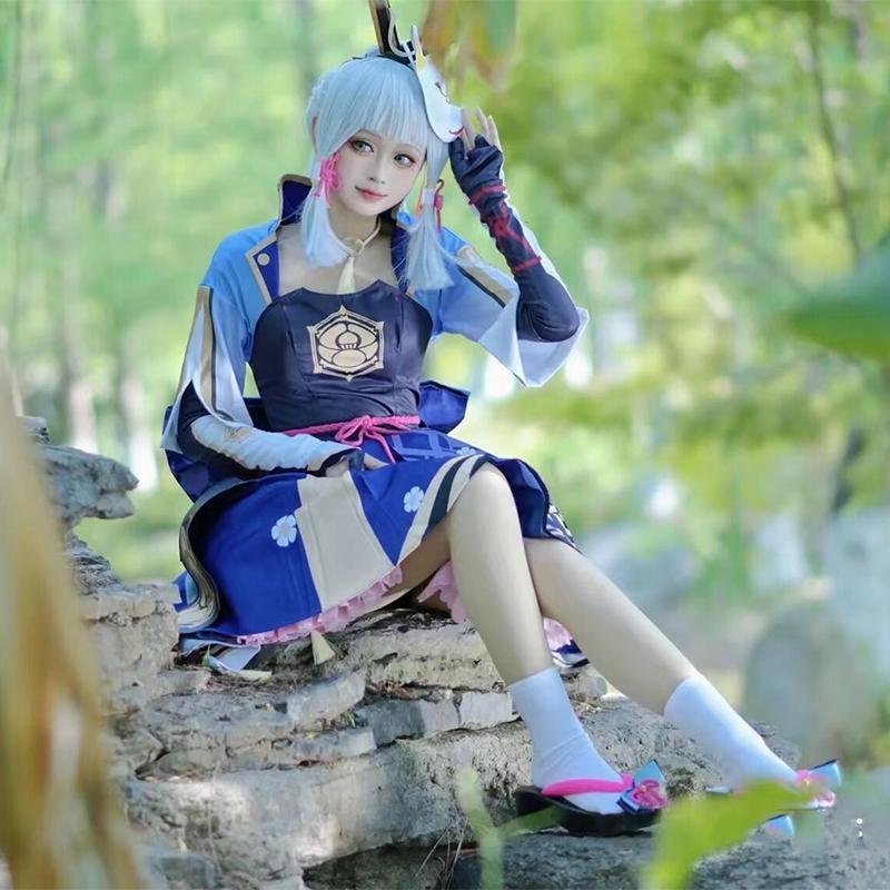 Камисато Аяка Косплей Костюм Игра Косплей Платье Парик Вентилятор Полный Комплект для Женщин Костюмы на Хэллоуин Одежда