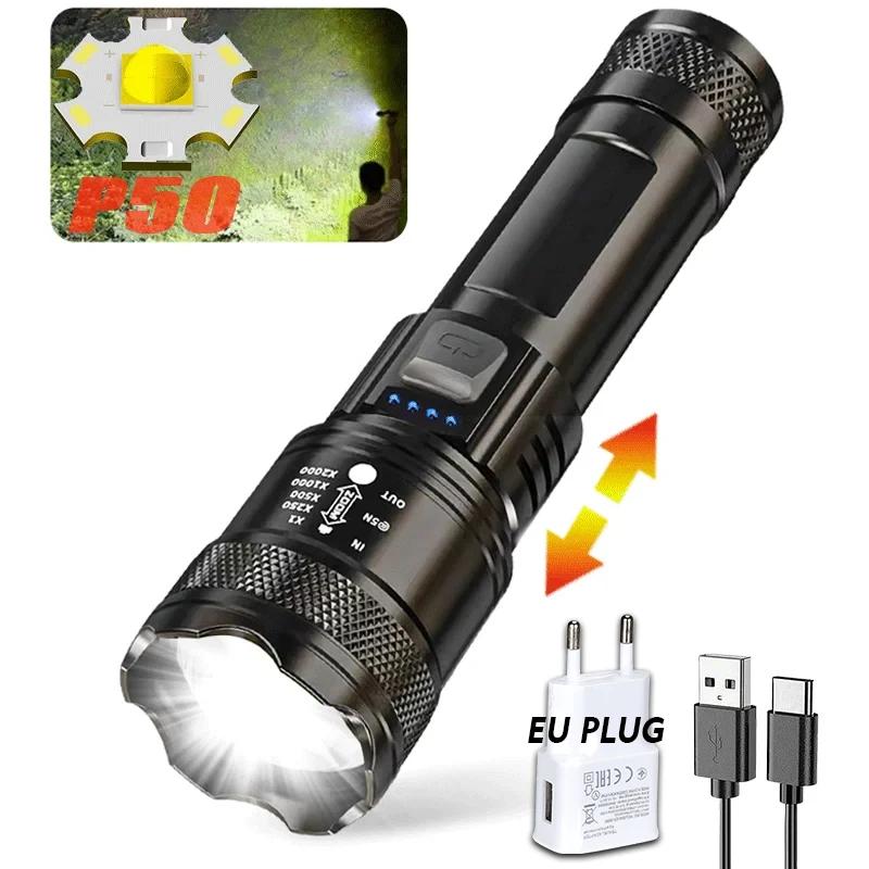 Мощный светодиодный фонарик 9900LM с дисплеем на батарейках, USB-аккумуляторный фонарь с телескопическим зумом, фонарь для кемпинга и рыбалки