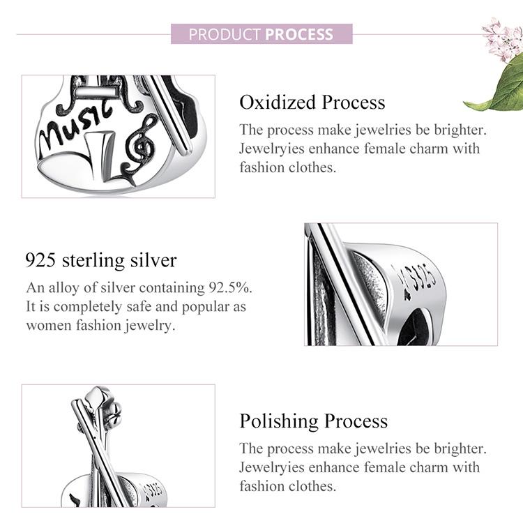 WOSTU 925 Sterling Silver Vintage Violin Charm Bead Pendant Fit Original 3mm Bracelet Women Jewelry