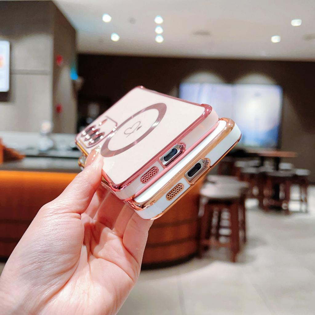 Роскошный гальванизированный чехол Magsafe love Heart для Samsung Galaxy S21 S23 S24 S25 Plus Ultra S21FE S23FE с магнитной беспроводной зарядкой и противоударным покрытием