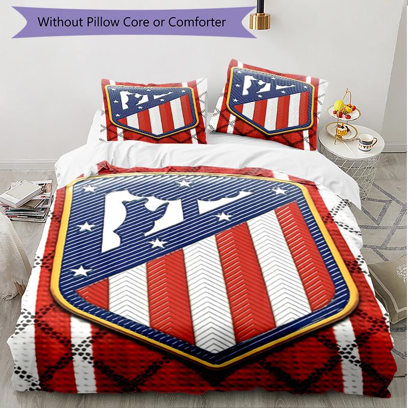 3pcs Duvet Cover Set (1*Duvet Cover + 2*Pillowcase, Without Core), Atletico Madrid Print Soft All‑Season Bedding Set, Home Bedroom Decor Gift