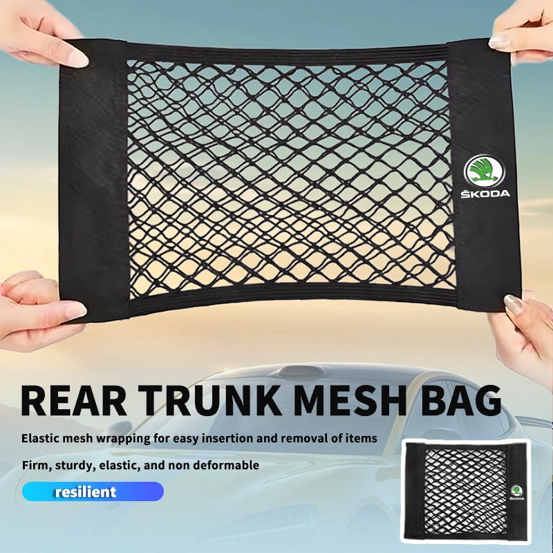 Car Rear Trunk Net Mesh Elastic Nylon Back Cargo Storage Organizer Holder Auto Accessories For Skoda Fabia Kamiq Superb Scala CB4