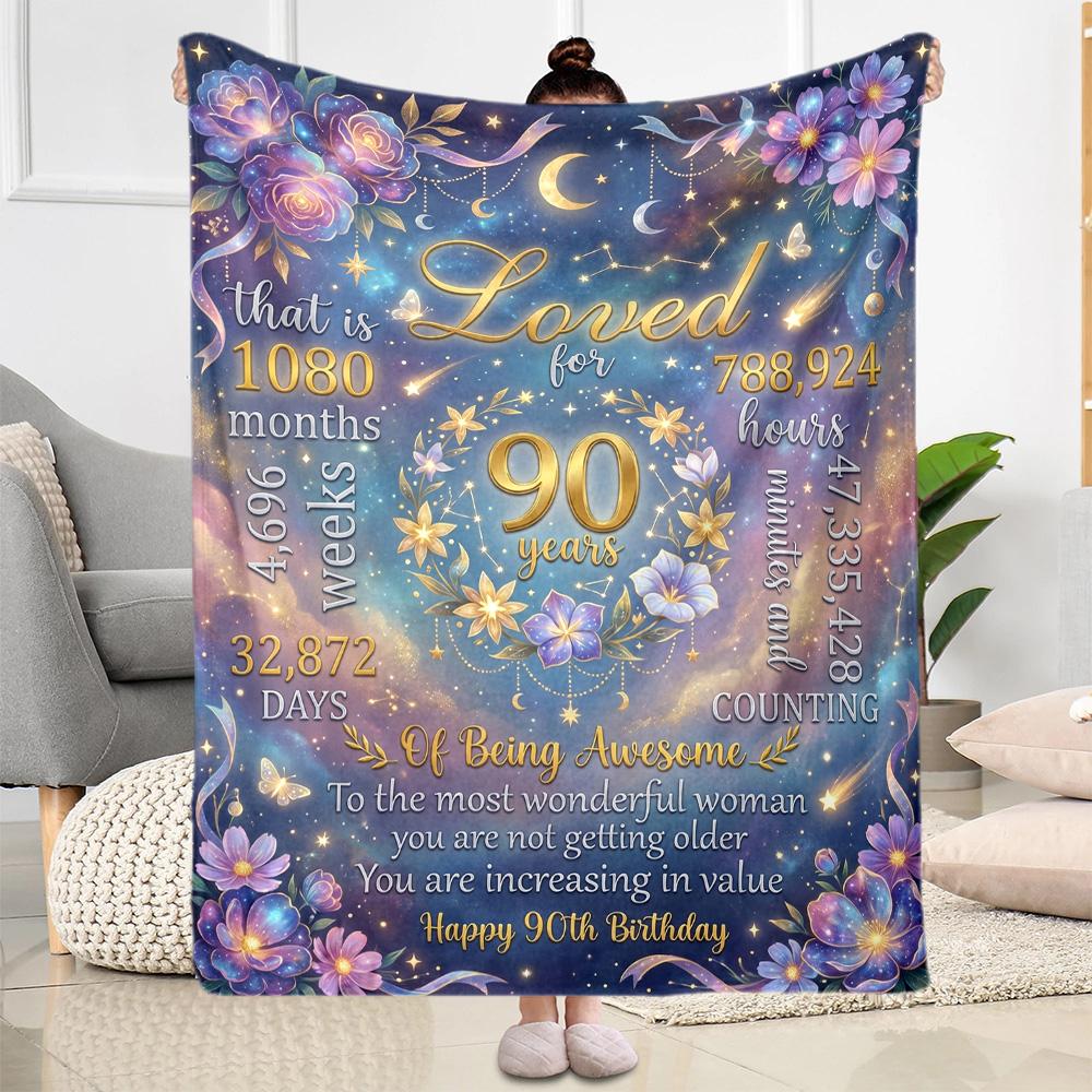 Фланелевое одеяло на 90-летие - Мягкое, подходит для диванов, кроватей, офисов, путешествий, для всех сезонов, отличный подарок на праздники и дни рождения.
