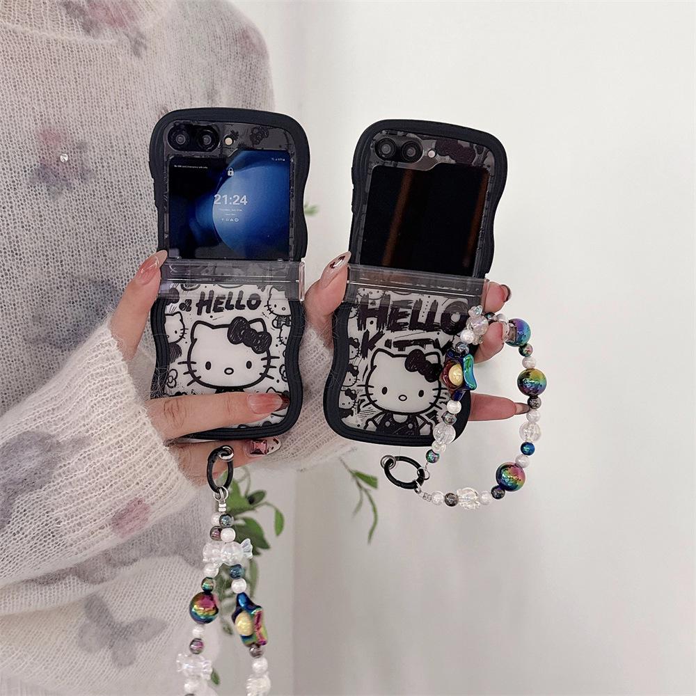 Защитный чехол для складного телефона Samsung Galaxy Z Flip7/6/5/4 с ремешком Hello Kitty