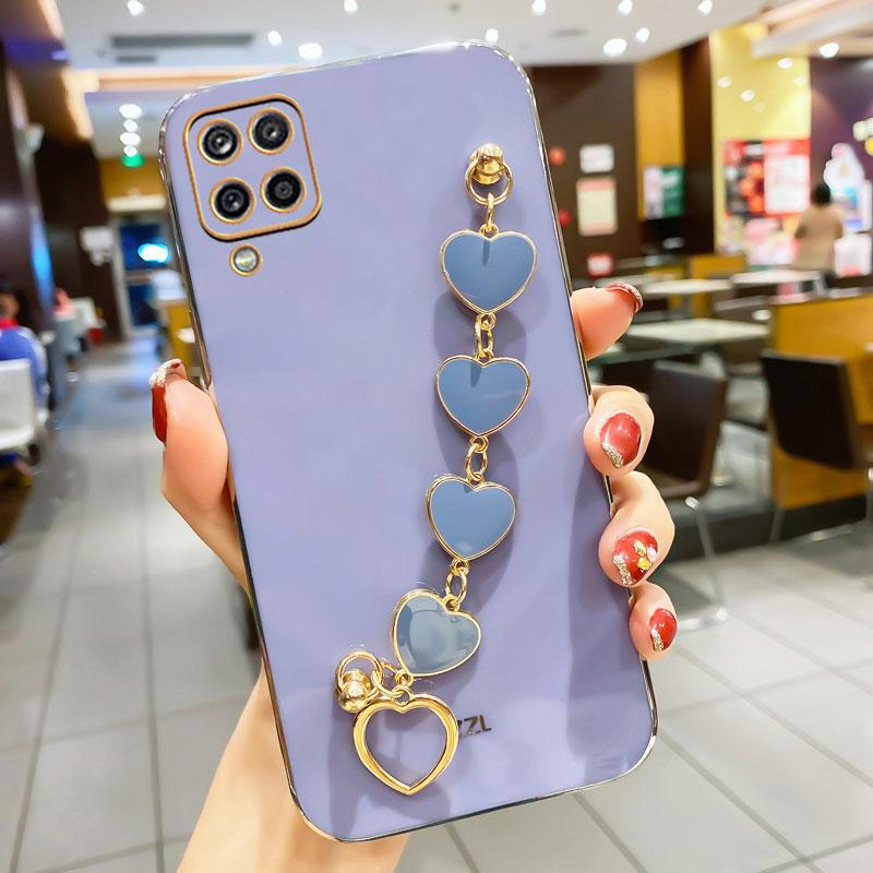 Plating Heart Bracelet For Case Samsung A11 A12 A13 A14 A30 A20s For Samsung A03 A04 A04s A03s A10s A21s Luxury Silicone Cover