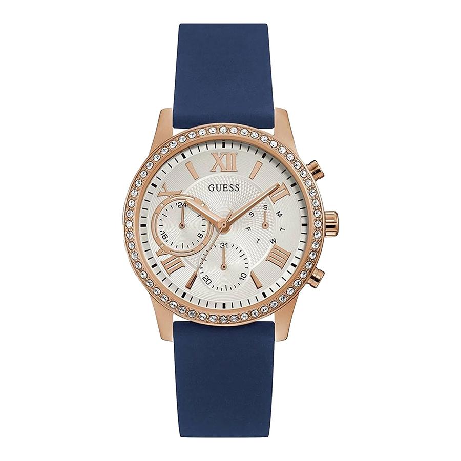 Guess Женские кварцевые часы с синим силиконовым ремешком, три стрелки - W1135L3