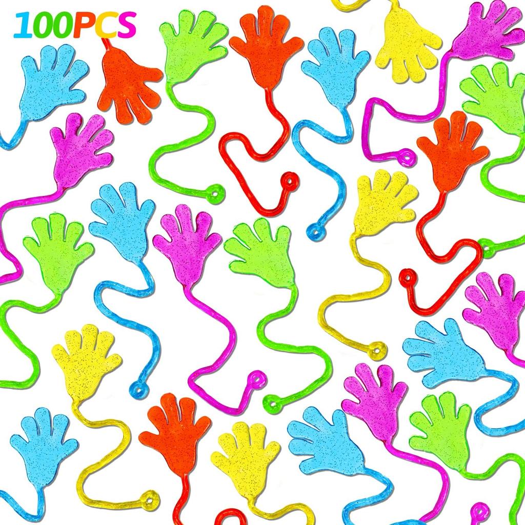 100PCS Glitter Sticky Hands Party Favors for Kids 4-8 8-12 Birthday Supplies Halloween Goodie Bag Stuffers Classroom Treasure Box Carnival Prizes