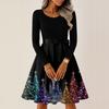 Women's Casual Fashion Round Neck Long Sleeve Christmas Printed Party Vintage Long Dresses