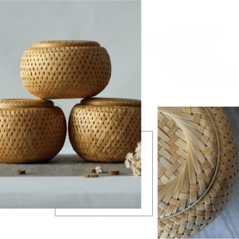 Плетеная из бамбука маленькая корзина, двухслойная полая мини-коробка, упаковочная коробка, плетеная из бамбука, креативный цветочный горшок, бамбуковая плетеная банка для чая