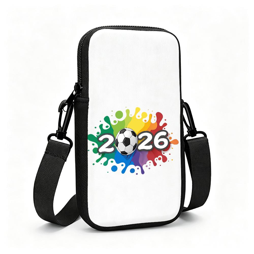 Colorful Soccer Ball 2026 Graphic Print Crossbody Phone Bag, Adjustable Strap Cell Phone Sling Pouch, Sports Themed Festival Gift Small Shoulder Purse