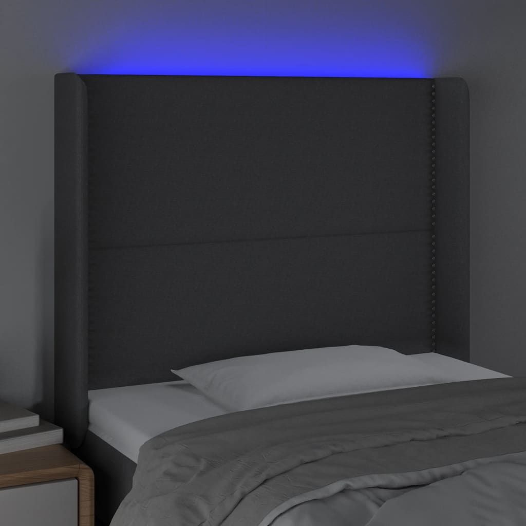 Vidaxl Zagłówek Do Łóżka Z Led, Ciemnoszary, 93X16X118/128 Cm, Tkanina