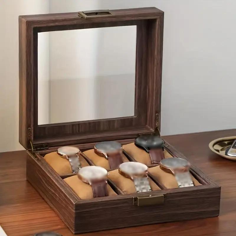 1 шт., винтажная деревянная коробка для хранения часов с несколькими отделениями, идеальный выбор для подарков, механическая шкатулка для часов в стиле ретро, 6 отделений