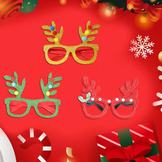 Рождественские декоративные очки, блестящая шапка Санты в форме рогов, детский реквизит для фотосъемки, праздничный новогодний косплей, новинка, очки
